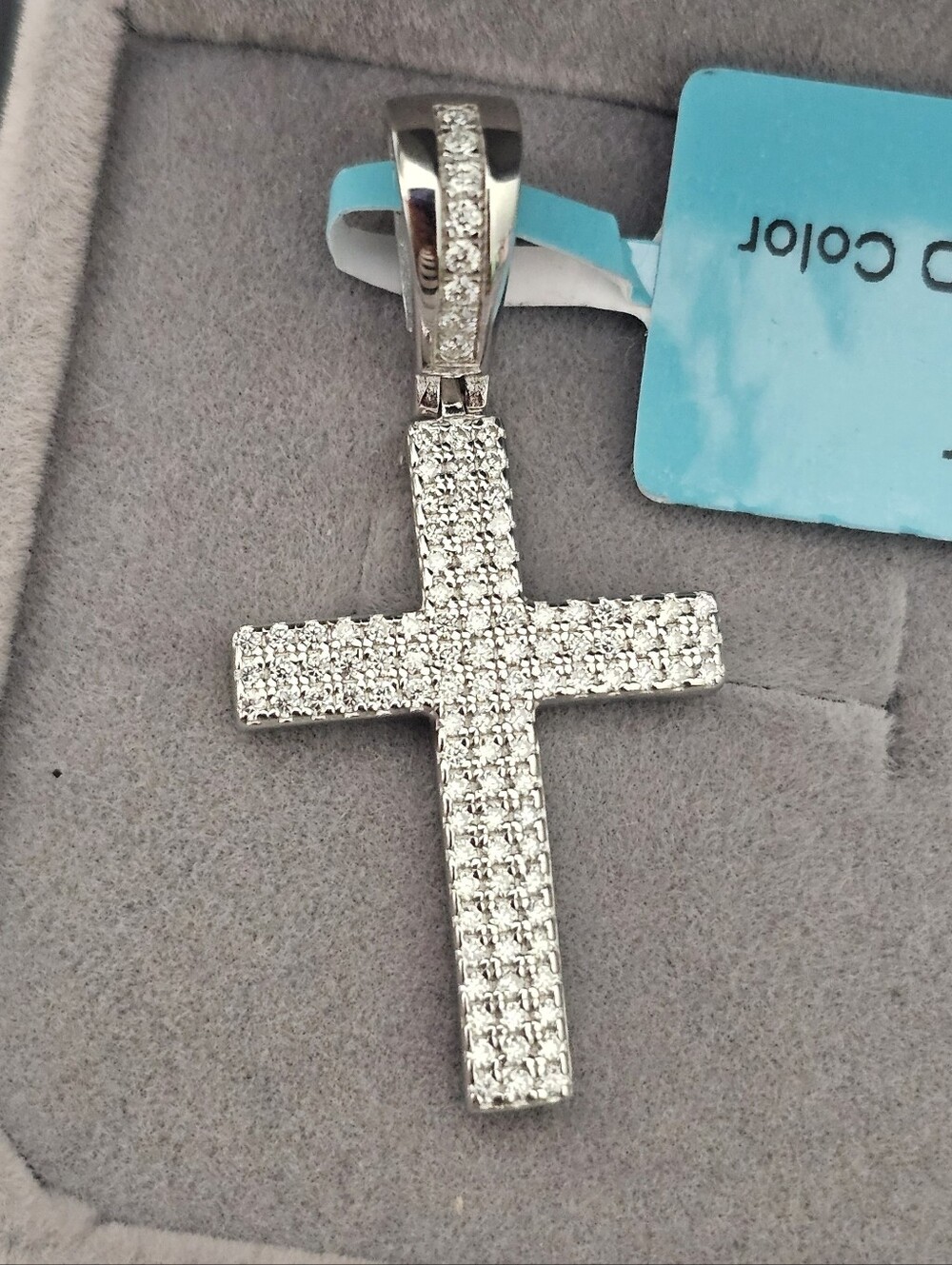 Sterling Silver Moissanite Cross Pendant - Clear Stones